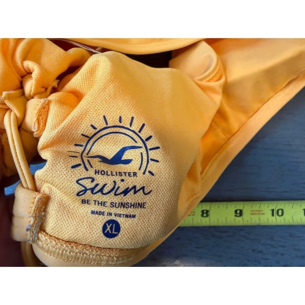 Hollister Swim Bikini Top XL Yellow Scoop Neck Cinched Side Drawstring Solid